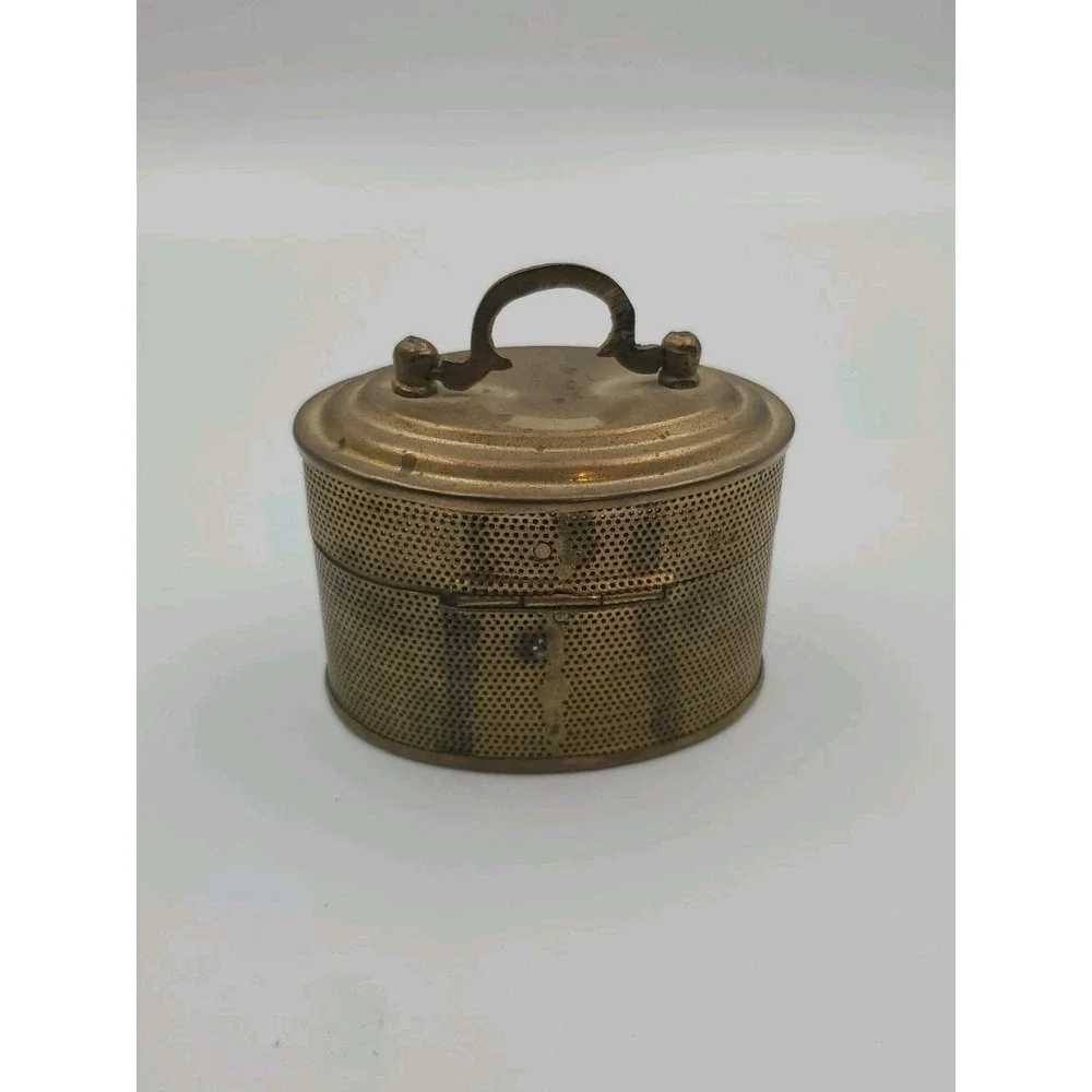 Vintage‎ Indian Handcrafted Brass Jali Cut Box Trinket Storage Stash Decorative